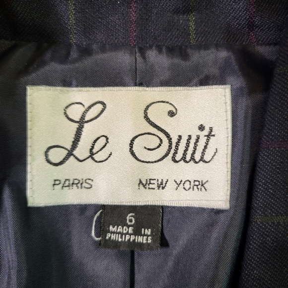 LE SUIT Navy Blue Pinstripe 2 Piece Skirt Suit - Size 6 - Picture 7 of 8